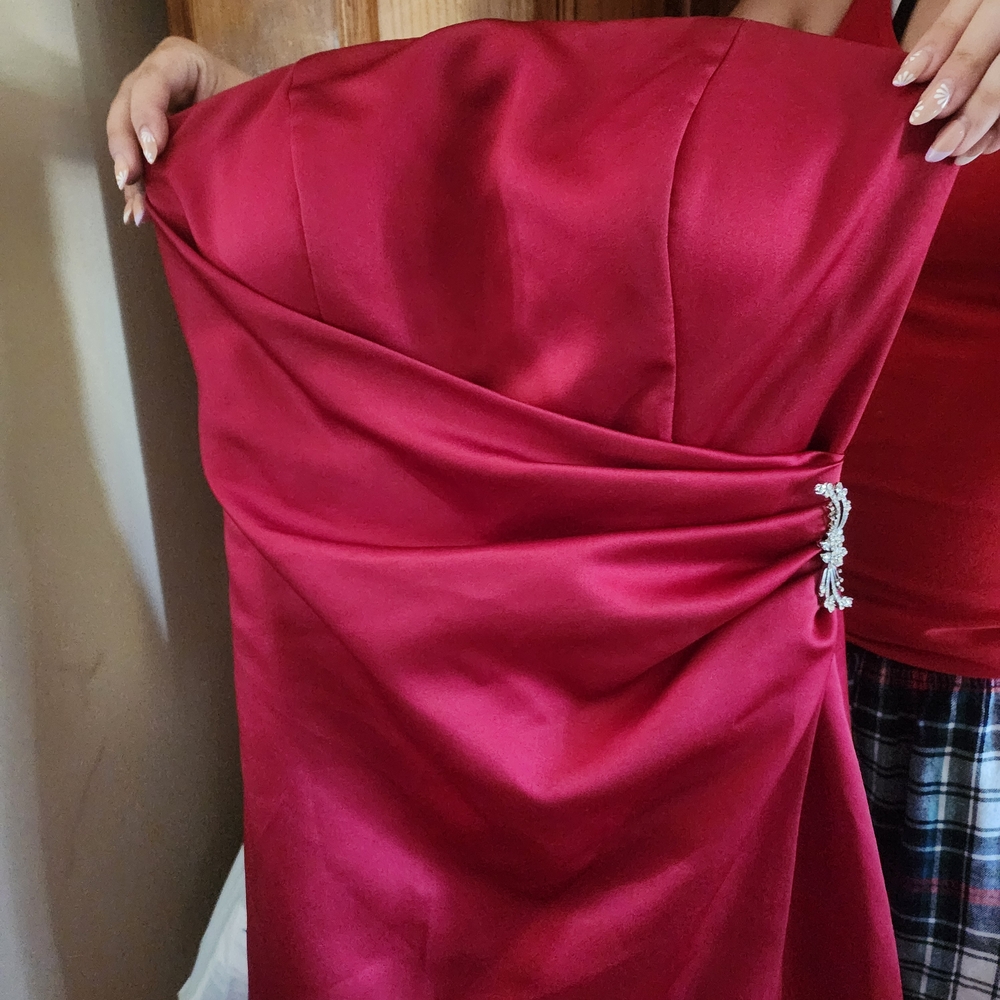 David's Bridal Strapless Burgundy Dress